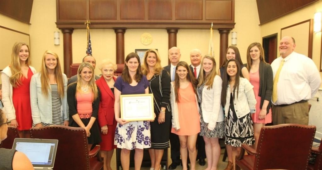 The Monmouth County Board of Chosen Freeholders presents certificates of recognition to the St. John Vianney girls basketball team for winning the 2015 New Jersey State Interscholastic Athletic Association (NJSIAA) Non-Public A Girls Basketball Championship at their workshop meeting on April 23 in Freehold, NJ.